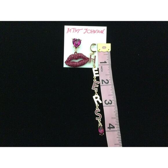 BETSEY JOHNSON RED LIPS CHEERS MISMATCH EARRINGS CELEBRATION NEW YEARS BLING - Picture 9 of 10